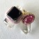 anello con brillantini in oro onice nero e smalto rosa 